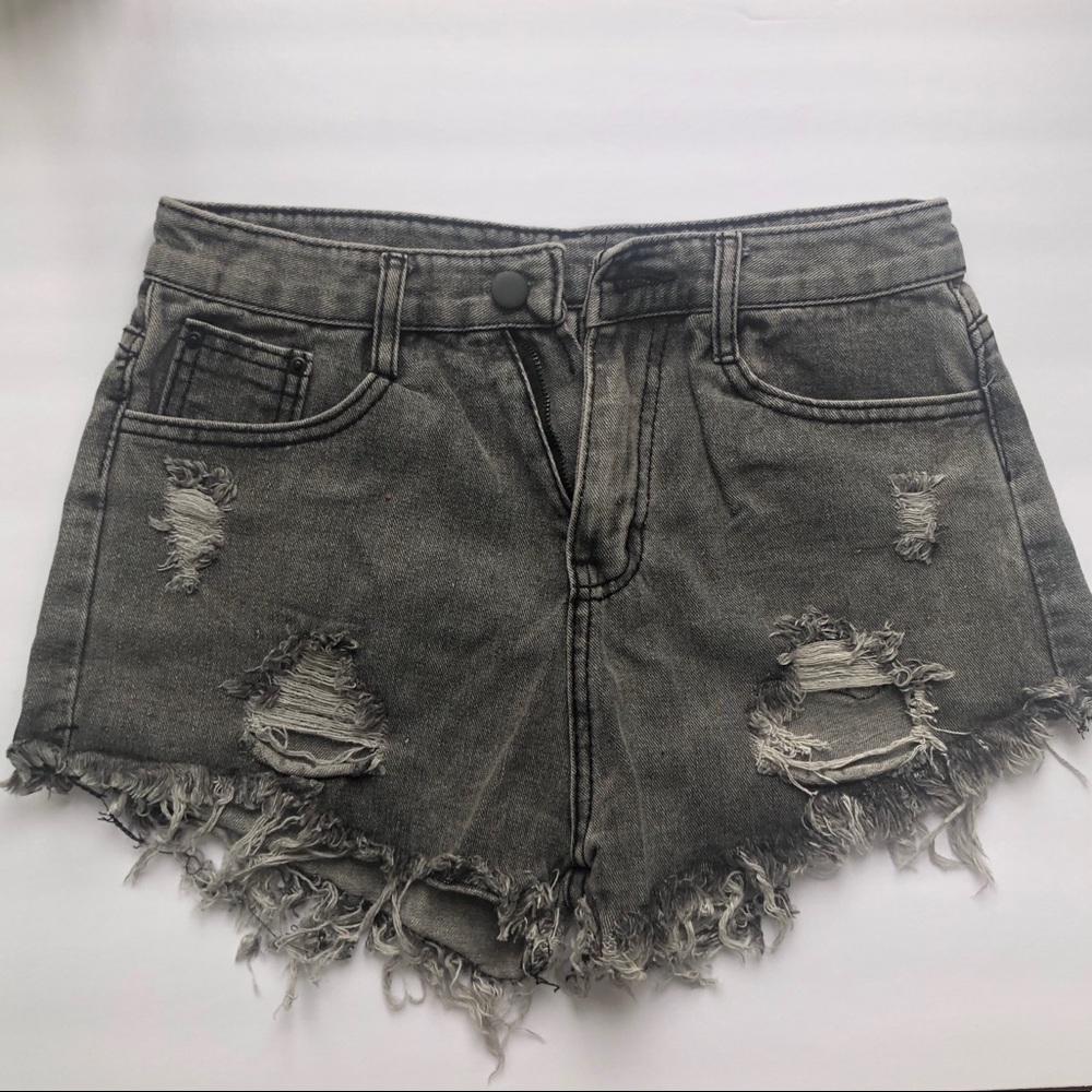 Gray distressed shorts denim jean shorts large